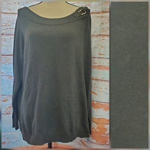 Lauren Ralph Lauren solid Gray buckle boatneck long sleeve sweater sz 2X NWT